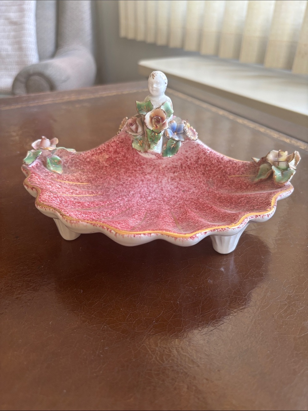 Porcelain Decorative Trinket Dish with Floral Accents - Pink
